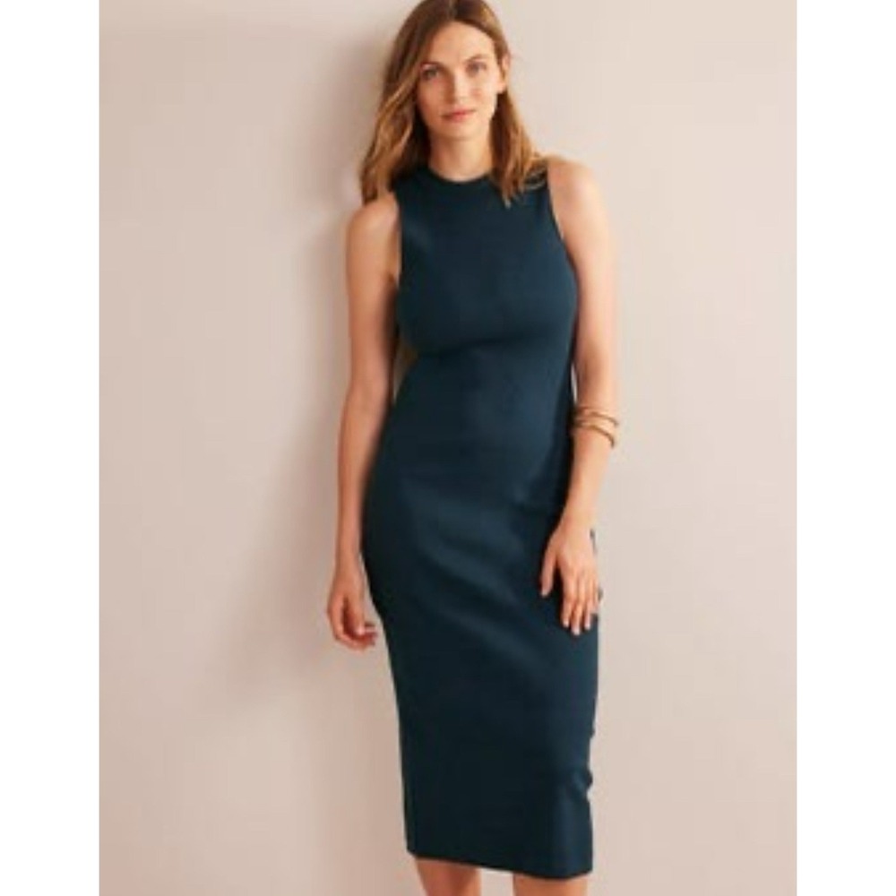 NWT Boden Racer Rib Jersey‎ Midi Dress Sleeveless Fitted Size 20/22R Green D0610